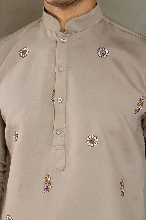 Premium Ivory Color Embroidered Kurta with Pajama Set for Men