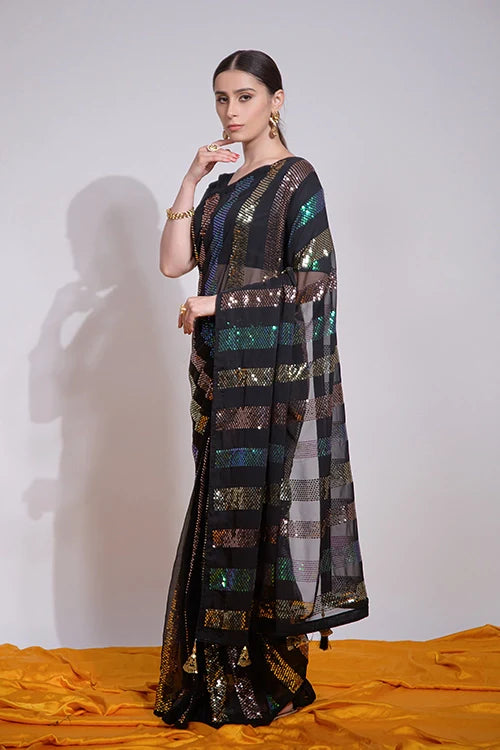 Black Heavy Georgette Saree with Sequins Work
