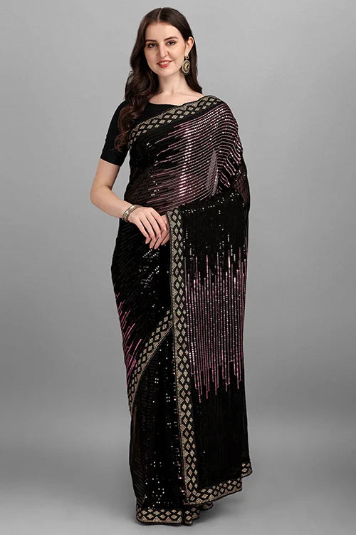 Heavy Designer Onion Shade Saree with Sequence Work