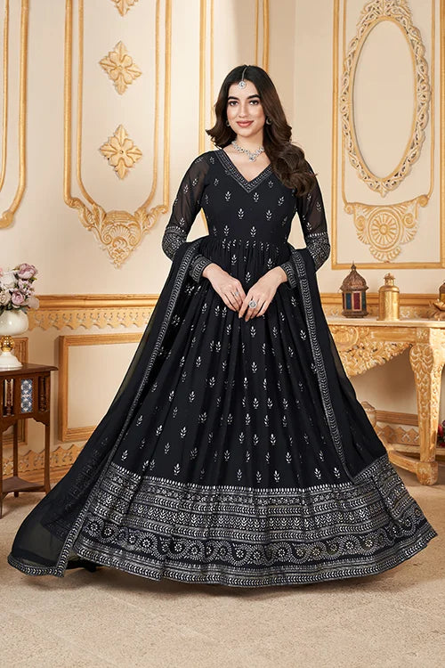 Exclusive Foil Printed Long Gown – Party Wear Elegance