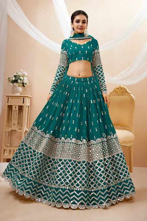 Fantastic Teal Blue Embroidered Women Lehenga Choli Collection