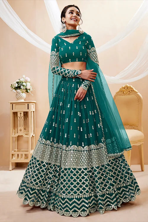 Fantastic Teal Blue Embroidered Women Lehenga Choli Collection