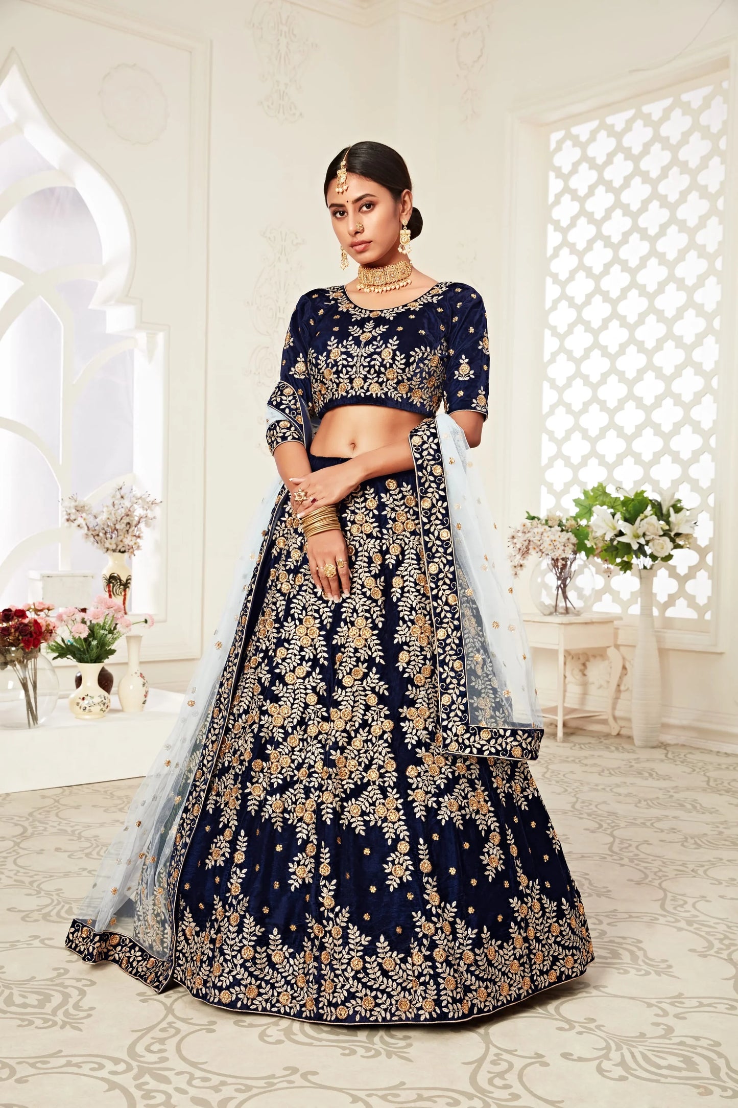 Festival Season Collection Women Wear Lehenga Choli Navy Blue Colour