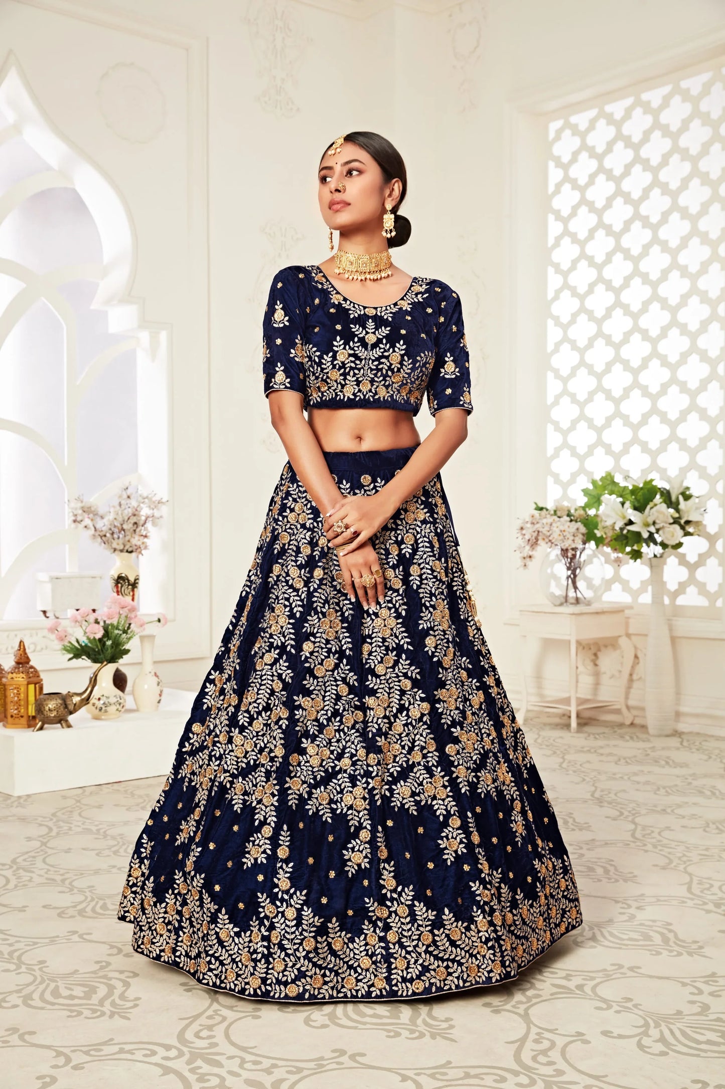 Festival Season Collection Women Wear Lehenga Choli Navy Blue Colour