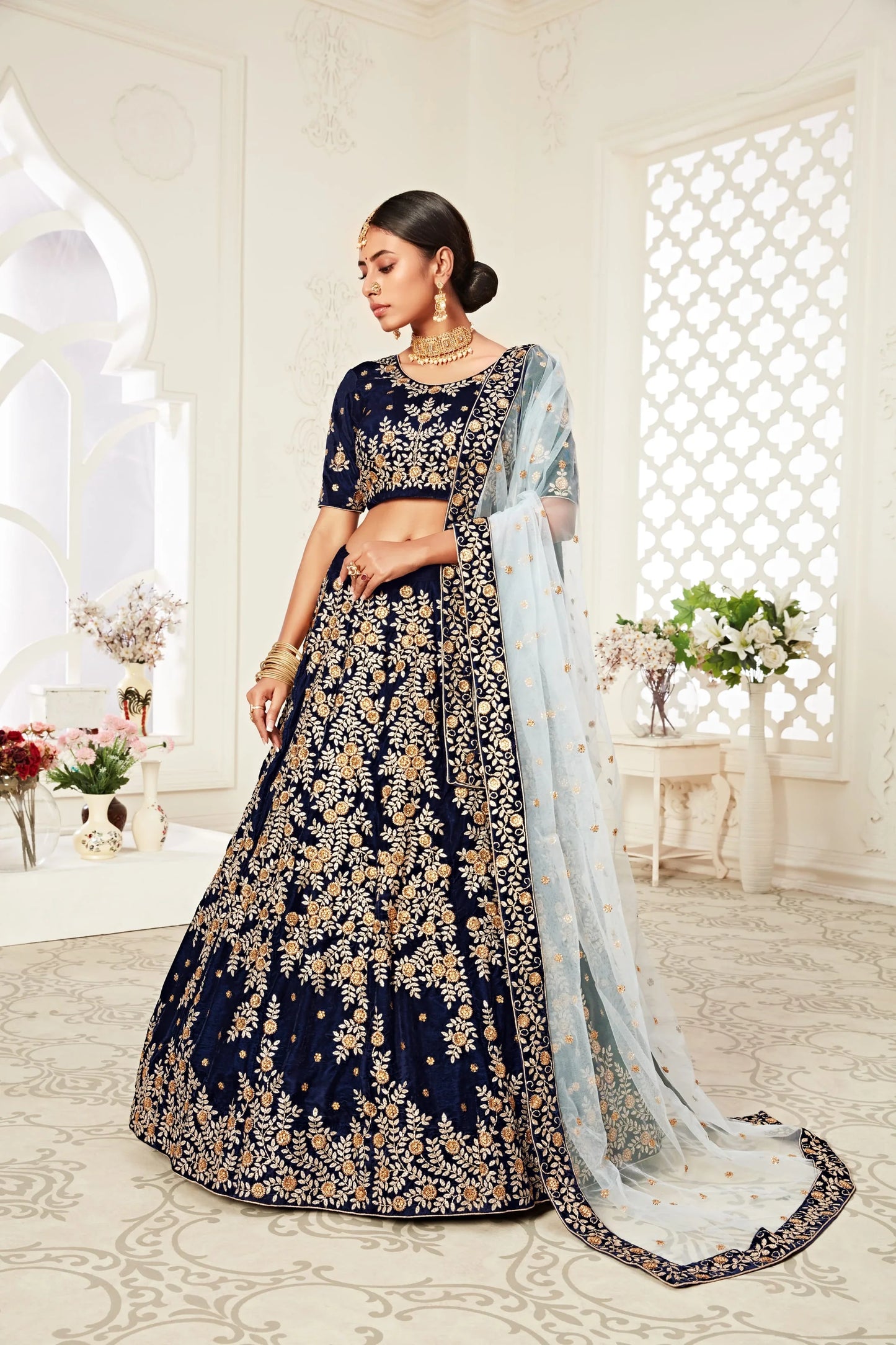 Festival Season Collection Women Wear Lehenga Choli Navy Blue Colour