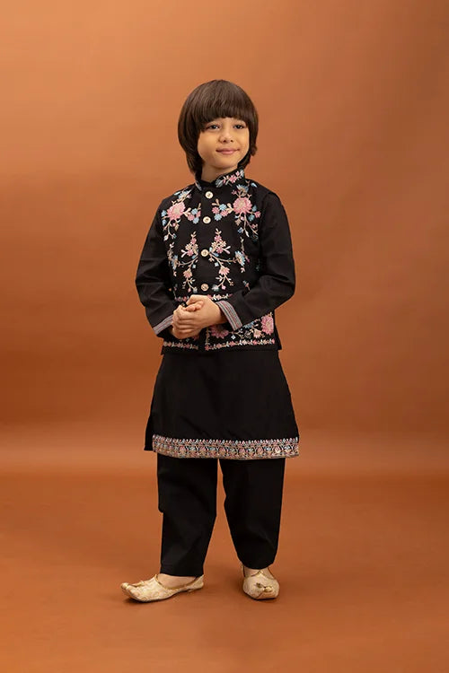 Royal Black Color Koti Kurta Pajama for Little Boys