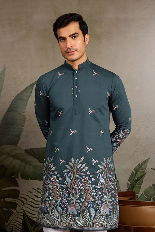 Wedding Special Elegant Festive Green Kurta for Men