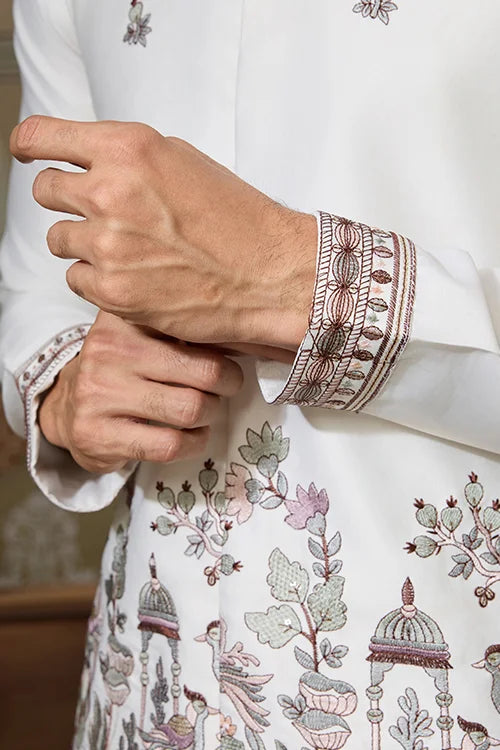 Latest Embroidered Designer White Koti Kurta Set for Mens