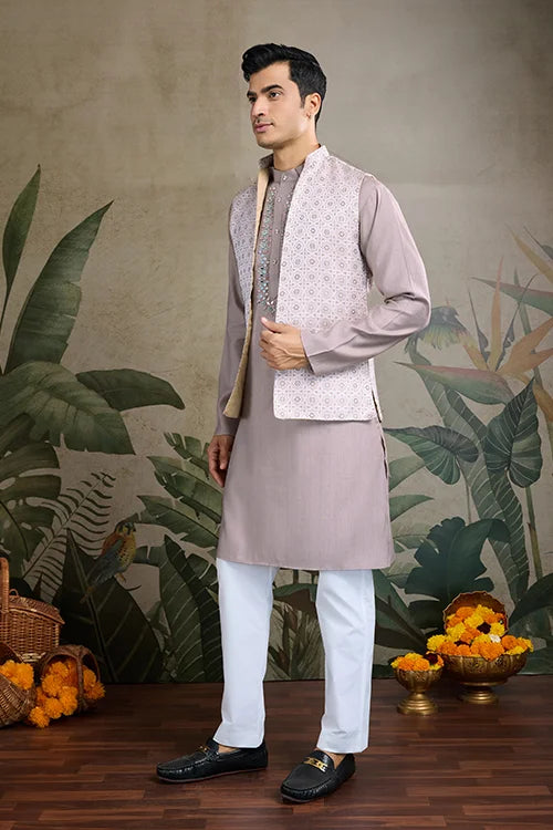 Designer Lavender Kurta & Open Koti for Men
