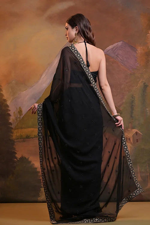 Heavy Georgette Saree with Embroidery Sequence Lace