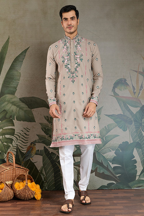 Ivory Embroidered Fancy Kurta For Men