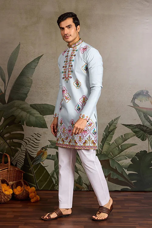 Elegant Look Indian Festive Sky Blue Kurta for Men