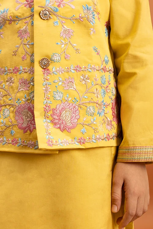 Haldi Celebration Kids Wear Yellow Kurta Pajama with Koti