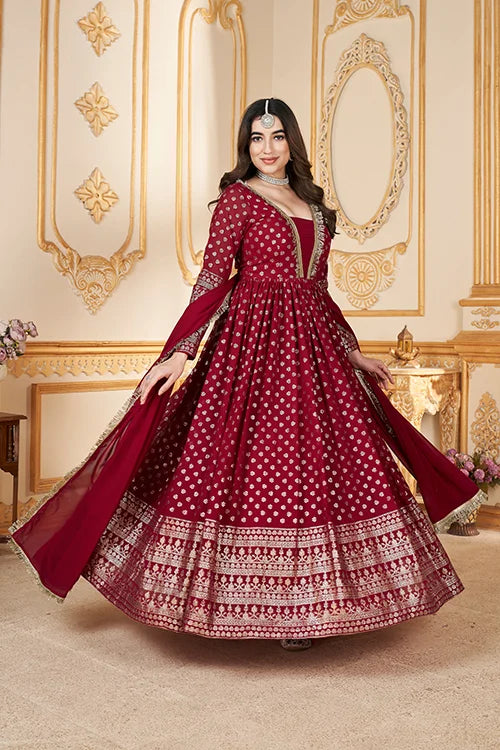 Wedding Wear Foil Printed Long Formal Gown for Women Wear