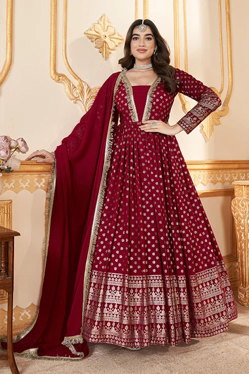 Wedding Wear Foil Printed Long Formal Gown for Women Wear