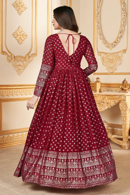 Wedding Wear Foil Printed Long Formal Gown for Women Wear