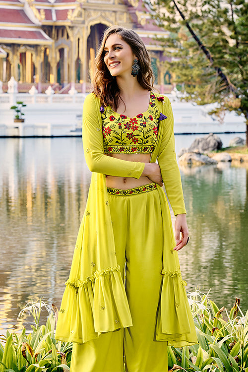 Florescene Georgette Embroidered Three Piece Co-Ord Set