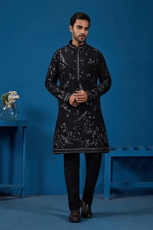 Magic Black Embroidered Stylish Kurta Set for Mens Wear