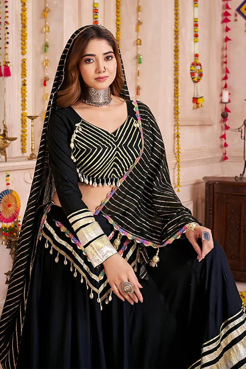 Black Chaniya Choli with Gamthi Lace for Navratri