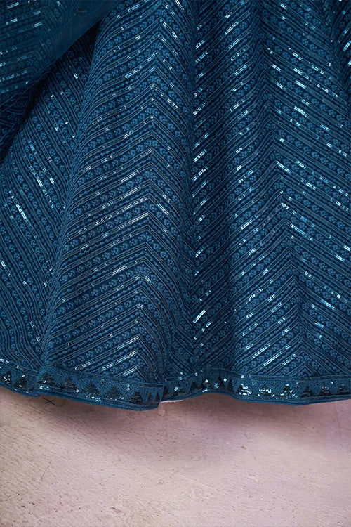 Stylish Blue Georgette Lehenga Choli with Net Dupatta