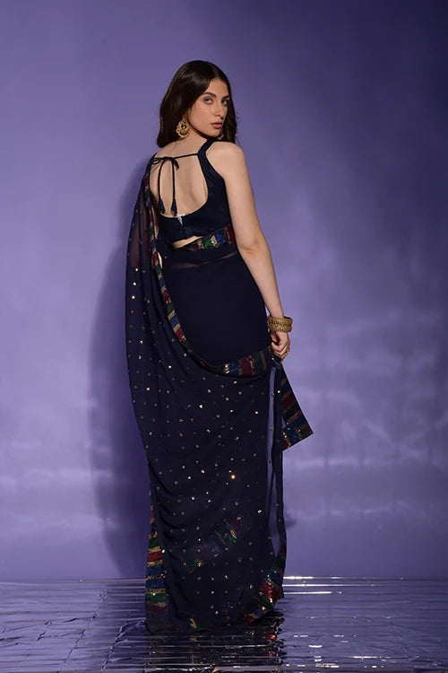 Navy Blue Designer Saree with Sequins Border