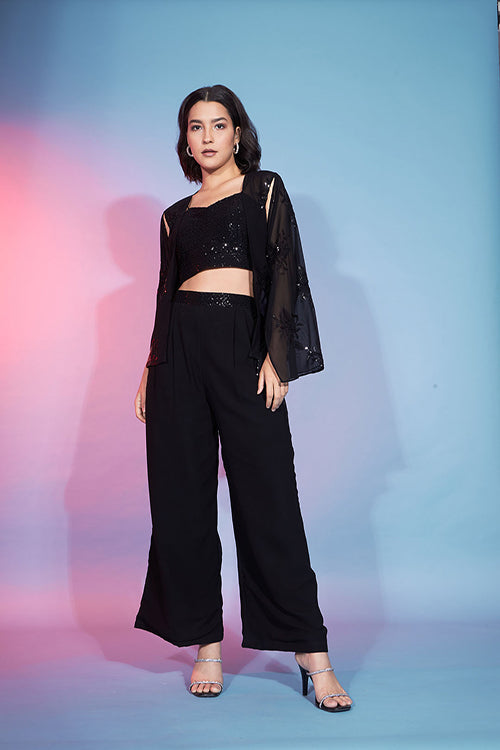 Elegant & Stylish Black Georgette Sequins Co-Ords