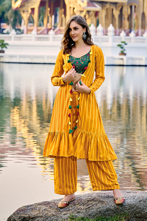 Georgette Three Piece Embroidered Co-Ord Set | Shubhkalastore