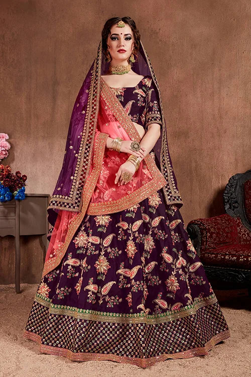 Get Latest Designer Bridal Purple Color Lehenga Choli With Double Dupatta