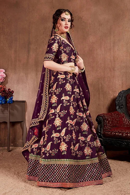 Get Latest Designer Bridal Purple Color Lehenga Choli With Double Dupatta