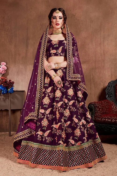 Get Latest Designer Bridal Purple Color Lehenga Choli With Double Dupatta