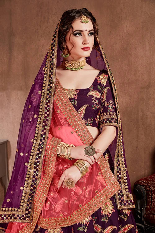 Get Latest Designer Bridal Purple Color Lehenga Choli With Double Dupatta