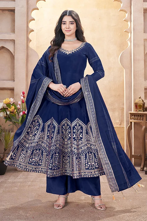Navy Blue Mirror Work Ready to Wear Salwar Suit Collection