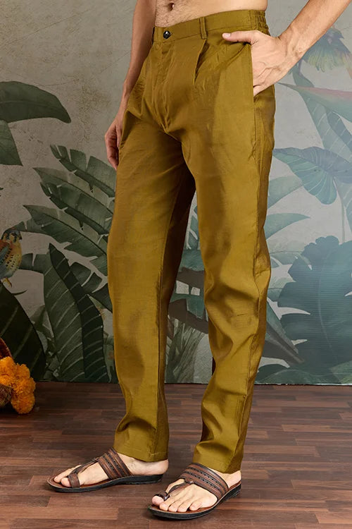 Golden Olive Open Koti Style Kurta Pajama Set for Men