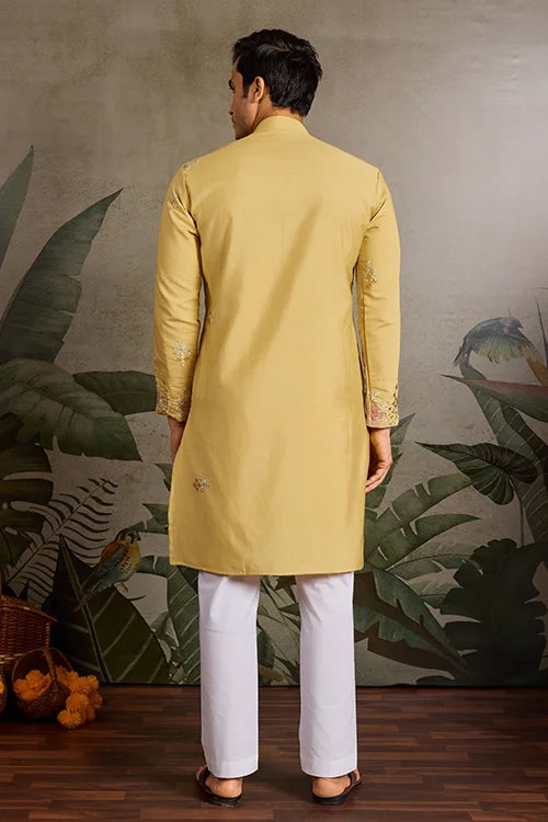 Haldi Special Outfit Mirror Work Mens Kurta Set
