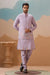 Trendy Lavender Wedding Celebration Beige Kurta Koti Pant Mens