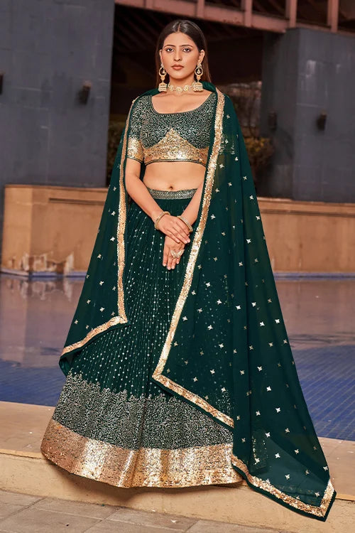 Stunning Green Bridal Lehenga Choli with Dupatta