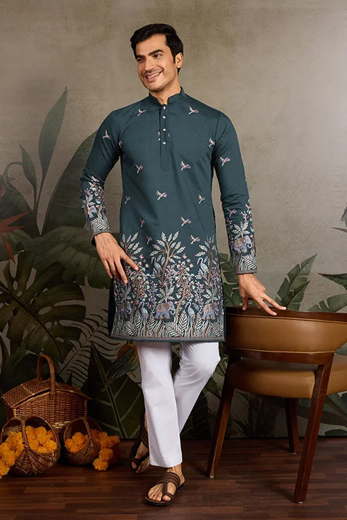 Wedding Special Elegant Festive Green Kurta for Men