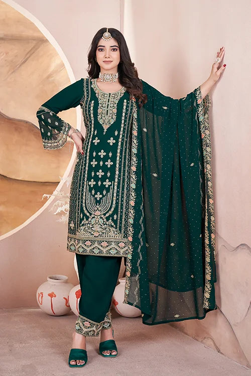 Green Georgette Women Three Piece Pakistani Suit