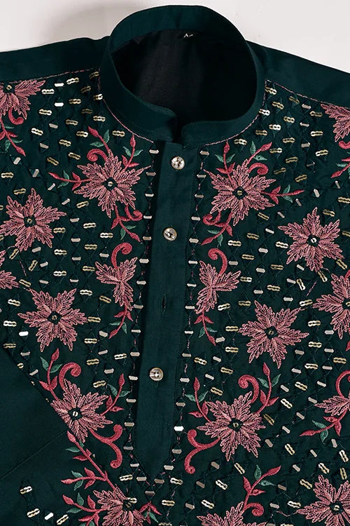 Party Look Green Mirror Embroidered Kurta Set for Men