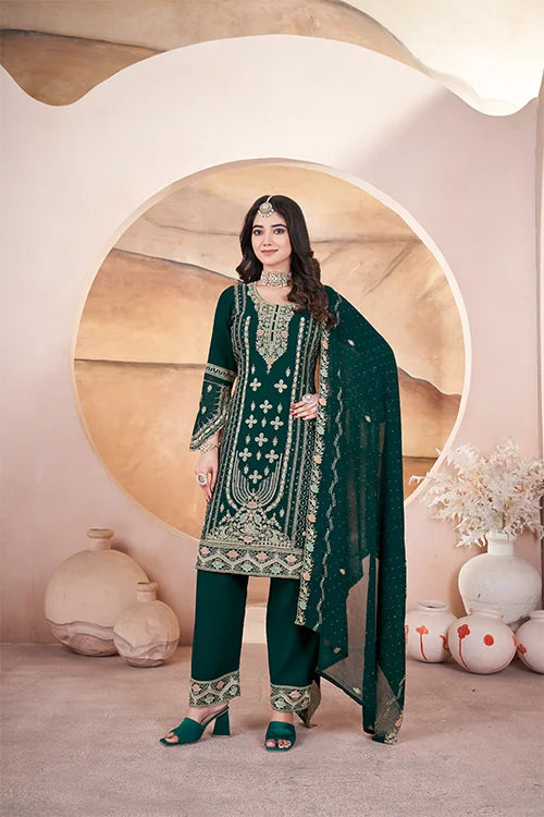 Green Embroidered Georgette Pakistani Suit for Women