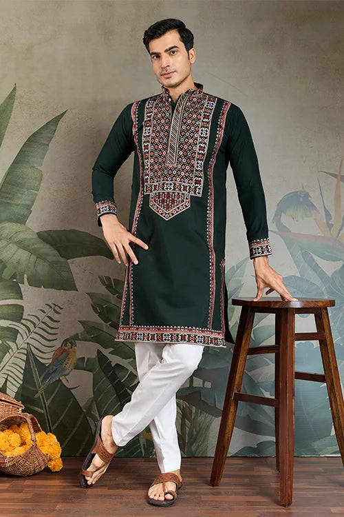 Party & Wedding Green Viscose Silk Kurta for Men
