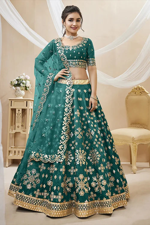 Green Color Art Silk Sequins with Zari Heavy Embroidered Lehenga Choli with Dupatta