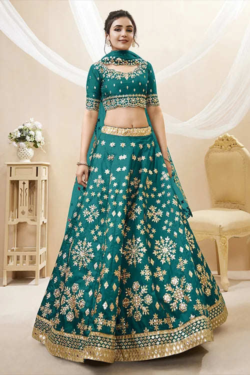 Green Color Art Silk Sequins with Zari Heavy Embroidered Lehenga Choli with Dupatta