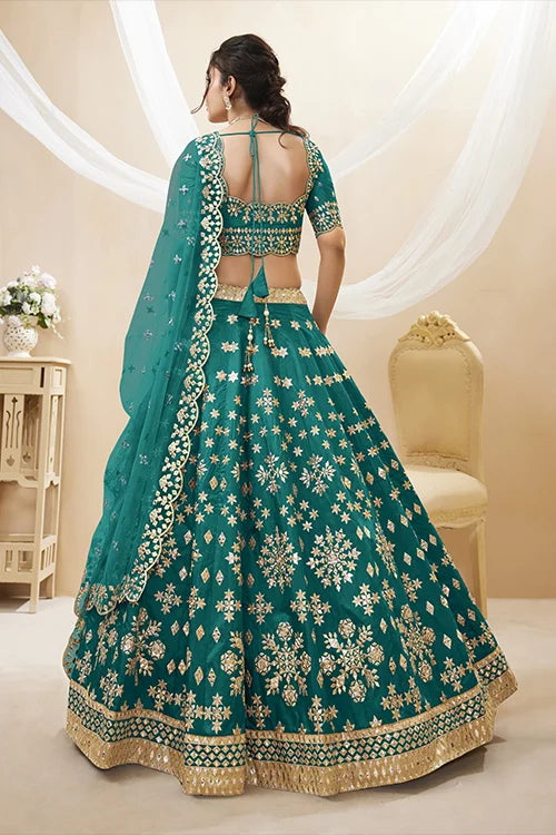 Green Color Art Silk Sequins with Zari Heavy Embroidered Lehenga Choli with Dupatta
