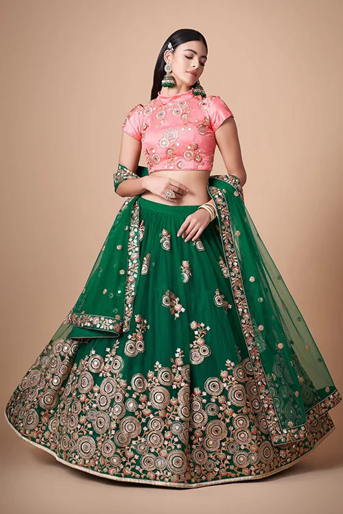 Green Exquisite Embroidered Lehenga Choli Designs Timeless Elegance and Artistry