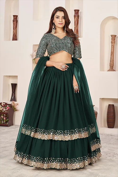 Green Georgette Zari Embroidered Work Lehenga Choli