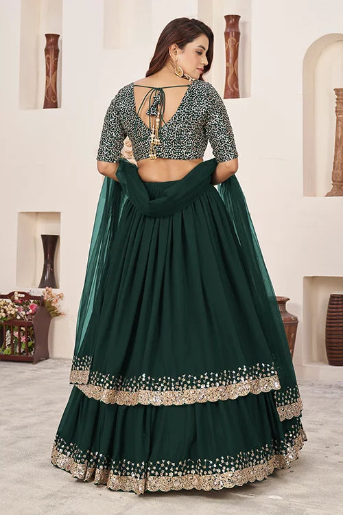 Green Georgette Zari Embroidered Work Lehenga Choli