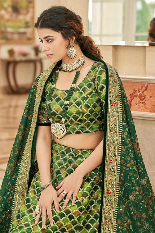 Green Sequins Embroidery Lehenga Choli For Women Collection
