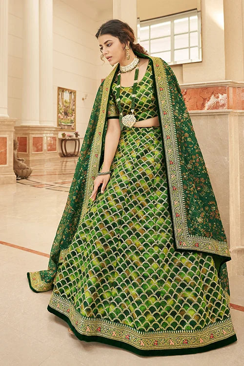 Green Sequins Embroidery Lehenga Choli For Women Collection
