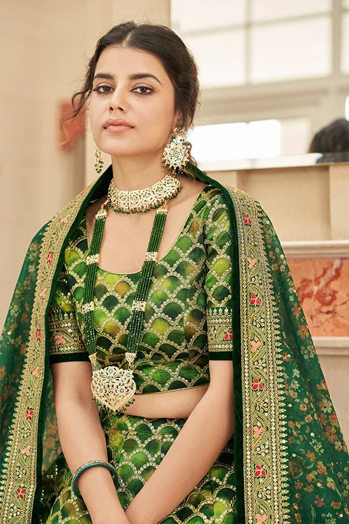 Green Sequins Embroidery Lehenga Choli For Women Collection